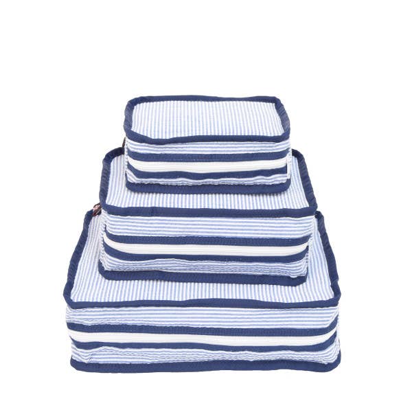 Stacking Pouch Set | Navy Seersucker