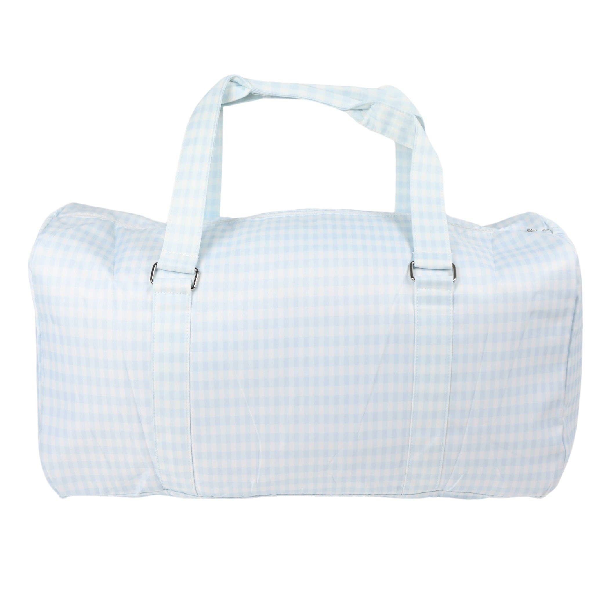 Light Blue Gingham Nylon Duffle Bag