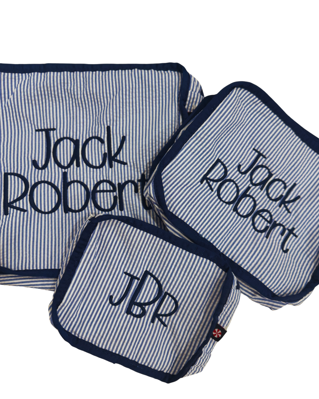 Stacking Pouch Set | Navy Seersucker