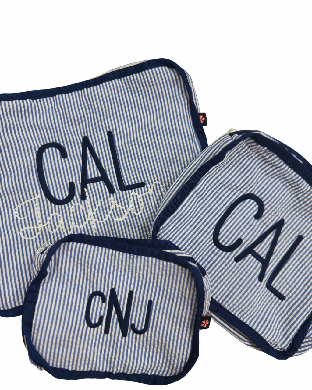 Stacking Pouch Set | Navy Seersucker
