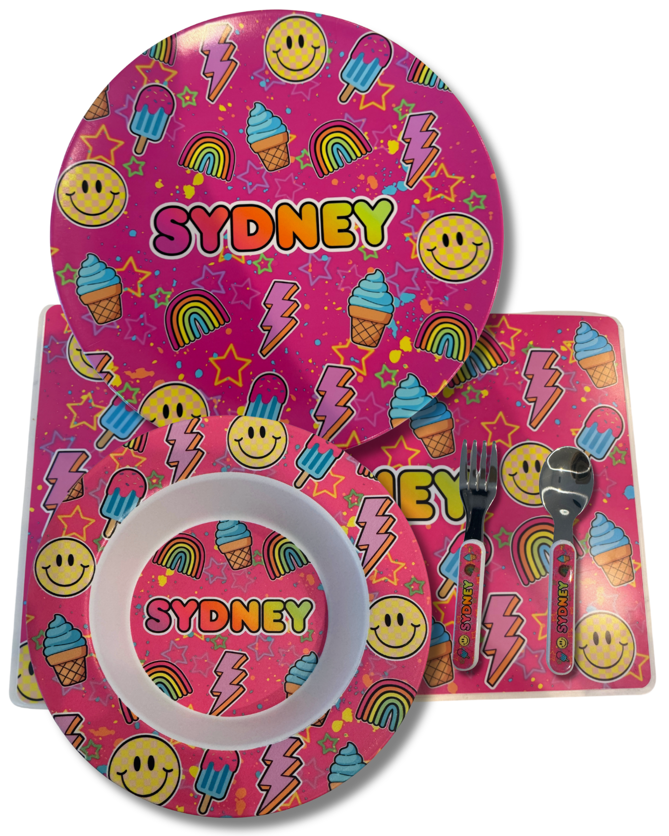 Personalized Plate, Bowl, Placemat, Silverware Combo