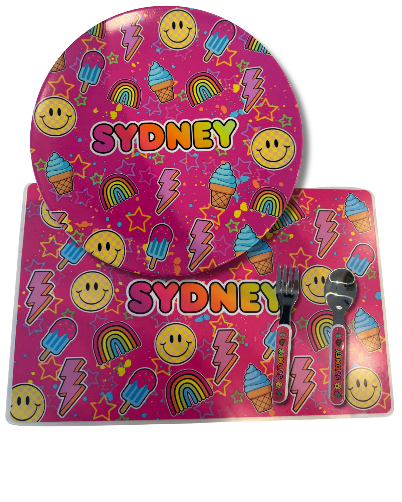 Personalized Plate, Placemat, Silverware Combo